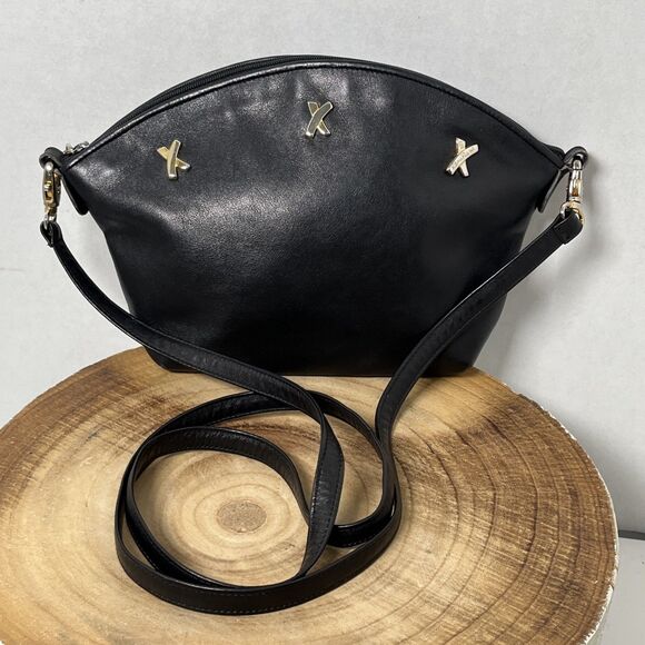 Vintage Paloma Picasso Italy Black Leather 3 Gold X Crossbody Purse Bag Designer - Picture 1 of 13
